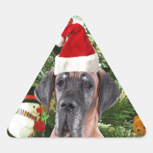 Pegatina Triangular Gran Danés con cajas de regalo de árbol de Navidad