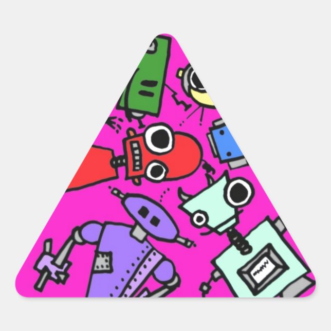 Pegatina Triangular Grupo de robots 5 (Anverso)