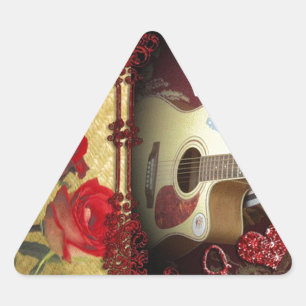 Pegatina Triangular Guitarra vintage: Día de San Valentín de la Bellez