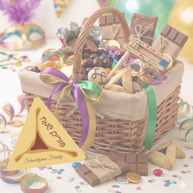 Pegatina Triangular Hamantash Hamantaschen Hebrew Happy Purim (Subido por el creador)