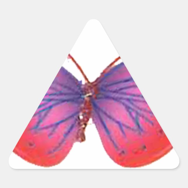 Pegatina Triangular Hermosa mariposa rosa y morado (Anverso)