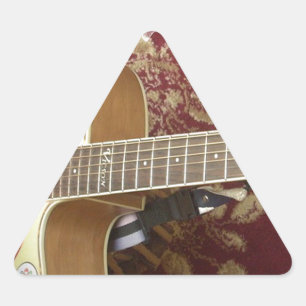 Pegatina Triangular Hermosa y encantadora guitarra vintage con un moti