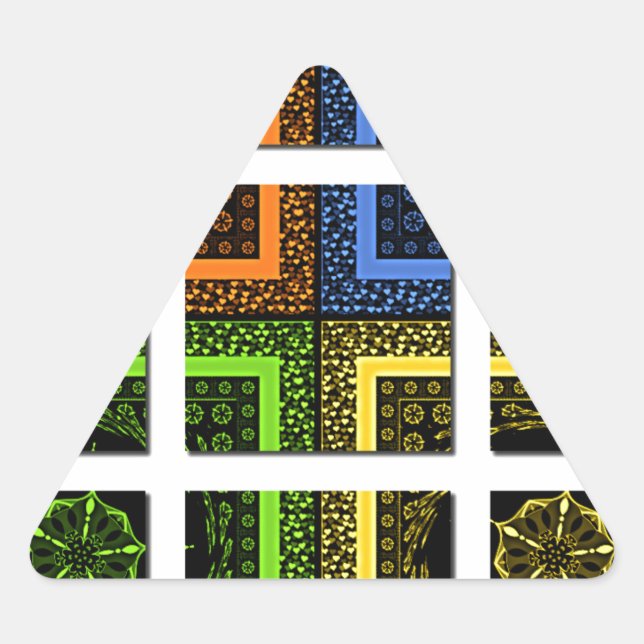 Pegatina Triangular Hermosas rayas geométricas a cuadros de colores (Anverso)