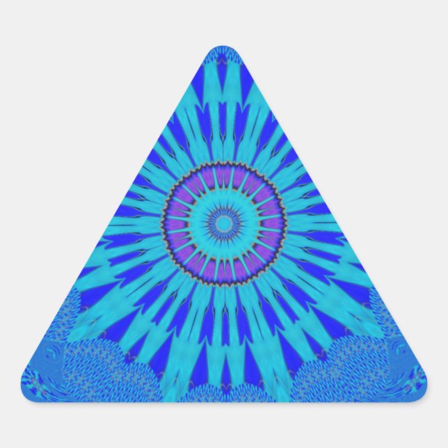 Pegatina Triangular Hermoso Arte Impreso de Mandala Azul Real (Anverso)
