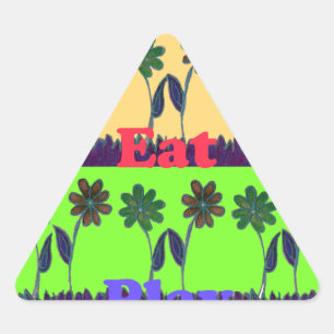 Pegatina Triangular Hermoso colorido Eat Love Play texto Floral Pop