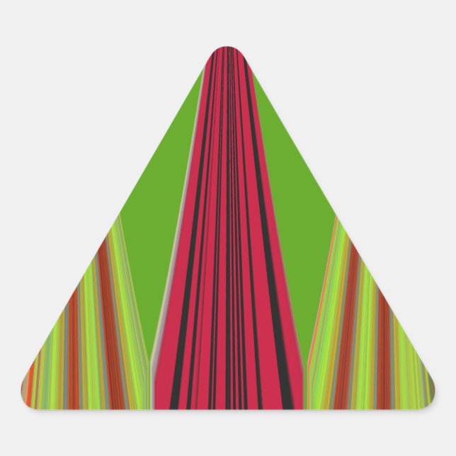Pegatina Triangular Hermoso diseño de arte fractal verde amarillo rojo (Anverso)