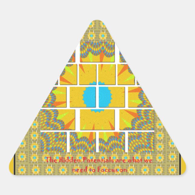 Pegatina Triangular Hermoso diseño gráfico amarillo dorado (Anverso)