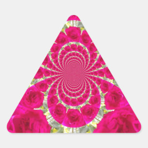 Pegatina Triangular Hermoso Patrón Kaleidoscope de rosas rojas rojas i