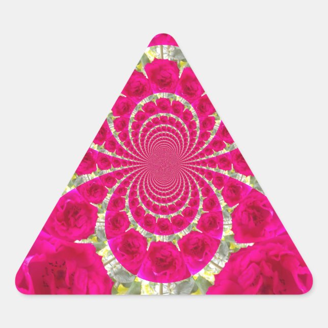 Pegatina Triangular Hermoso Patrón Kaleidoscope de rosas rojas rojas i (Anverso)