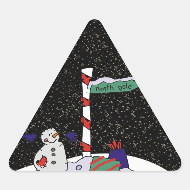 Pegatina Triangular Hombre de nieve y Polo Norte - (Anverso)