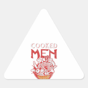 Pegatina Triangular Hombres kawaii cocinados con humor para preparar c