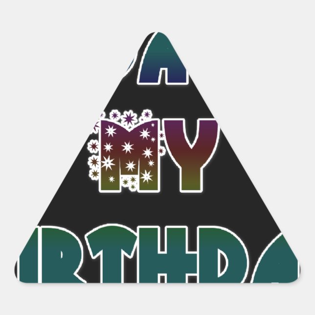 Pegatina Triangular Hoy es mi arte de cumpleaños (Anverso)