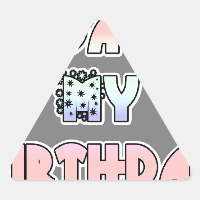 Pegatina Triangular Hoy es mi cumpleaños, bebé, arte rosado impreso (Anverso)