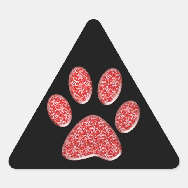 Pegatina Triangular huella de pata de gatito roja (Anverso)
