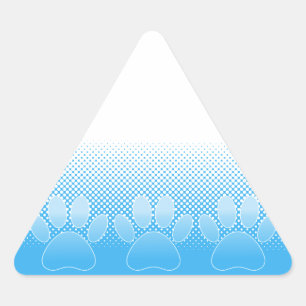 Pegatina Triangular Huellas de patas azules y blancas con fondo de pap