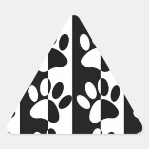 Pegatina Triangular Huellas De Perro En Blanco Y Negro Y Rayas