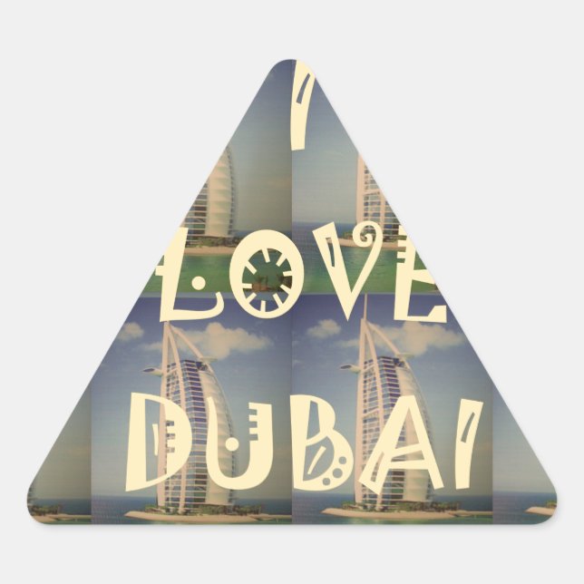 Pegatina Triangular Icónica Dubai: "Amo Dubai" Diseño gráfico vectoria (Anverso)