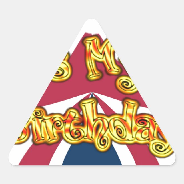 Pegatina Triangular Impresión artística de regalos de cumpleaños britá (Anverso)