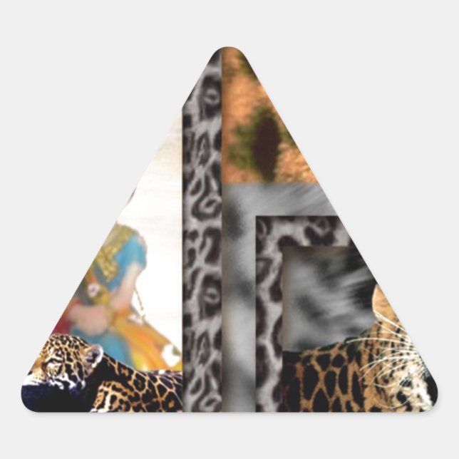 Pegatina Triangular Impresión artística de tigre y pareja (Anverso)