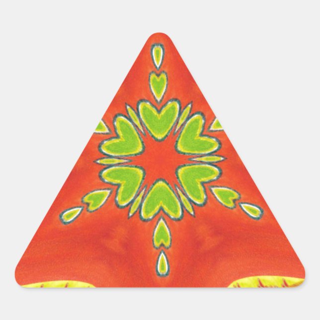Pegatina Triangular Impresión de arte de Mandala verde de oro rojo (Anverso)