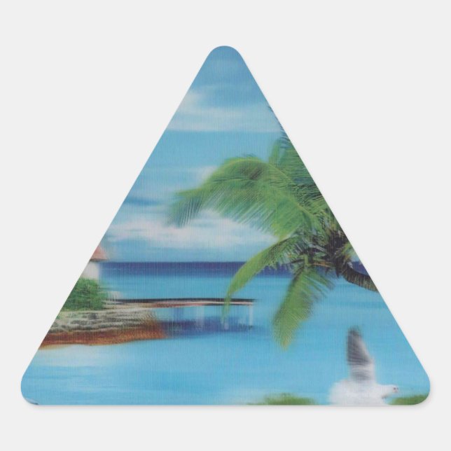 Pegatina Triangular Impresión de escenas de playa tropical (Anverso)