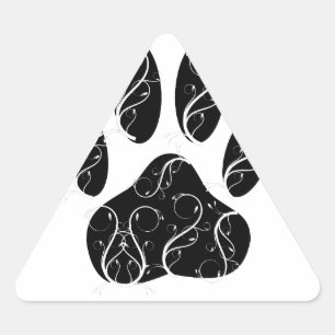 Pegatina Triangular Impresión de garras de perro negro con aromas blan