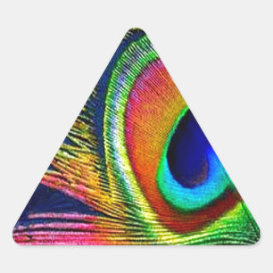 Pegatina Triangular Impresión de pluma de pavo real colorida