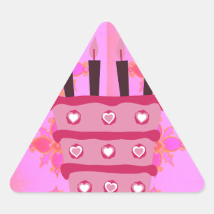 Pegatina Triangular Impresión de tarta de cumpleaños rosada