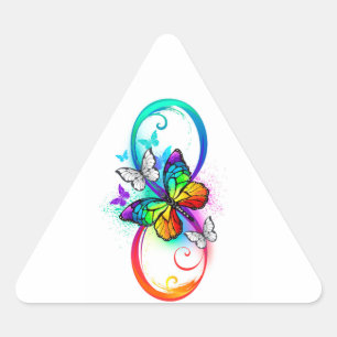 Pegatina Triangular Infinidad brillante con la mariposa arcoiris