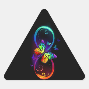 Pegatina Triangular Infinidad vibrante con mariposa arco iris sobre ne