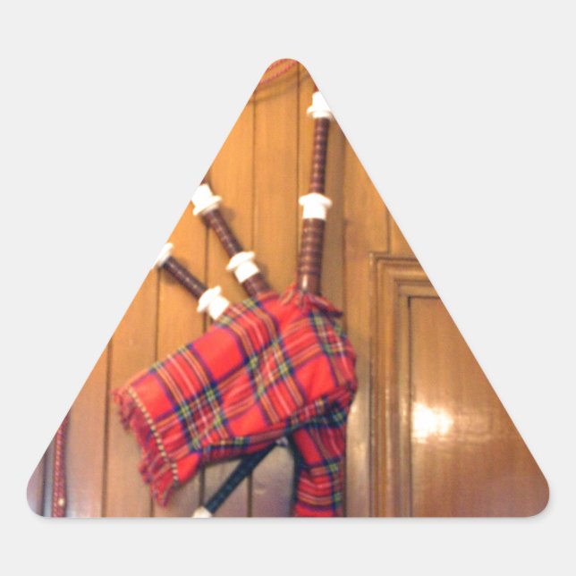 Pegatina Triangular Instrumento musical escocés Bagpipe Tartan Plaid (Anverso)