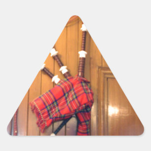 Pegatina Triangular Instrumento musical escocés Bagpipe Tartan Plaid