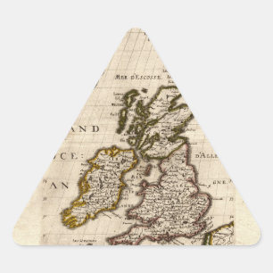Pegatina Triangular Isles Britanniques - 1700 Nicolas Fils Sanson Map