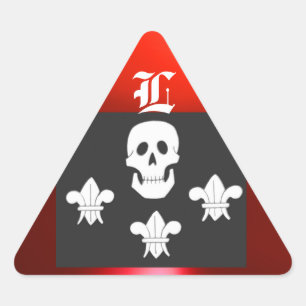 PEGATINA TRIANGULAR JOLLY ROGER SKULL Y TRES LILIES FLAG MONOGRAM