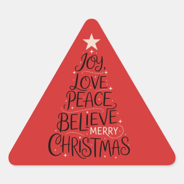 Pegatina Triangular Joy Love Peace Belibe Merry Christmas Tree Xmas (Anverso)