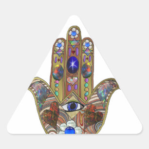 Pegatina Triangular Judaica Hamsa Hearts Flowers Opal Art Print