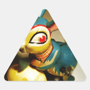 Pegatina Triangular juguete de conejo y huevo amarillo de pascua
