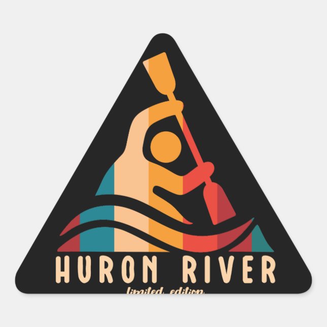 Pegatina Triangular Kayak del río Retro Huron (Anverso)
