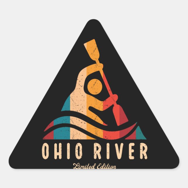 Pegatina Triangular Kayak del río Retro Ohio (Anverso)