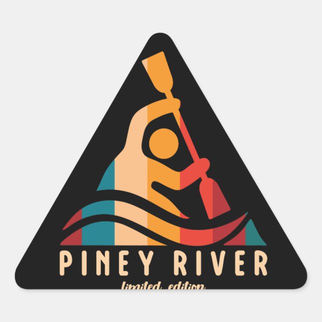 Pegatina Triangular Kayak del río Retro Piney (Anverso)