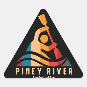 Pegatina Triangular Kayak del río Retro Piney