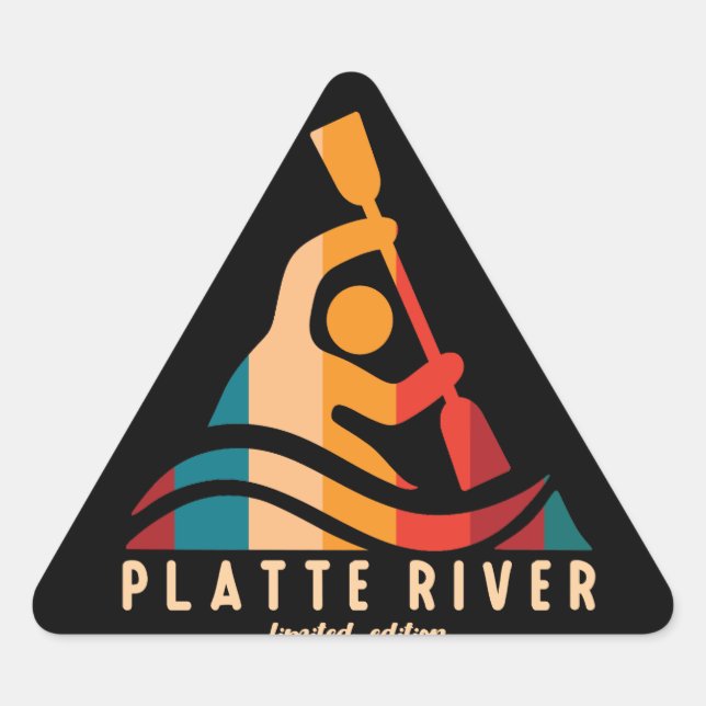 Pegatina Triangular Kayak del río Retro Platte (Anverso)