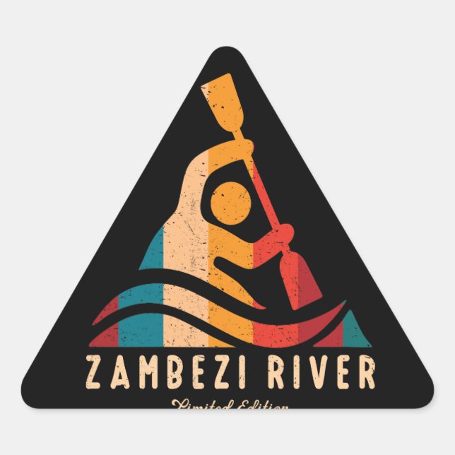 Pegatina Triangular Kayak del río Retro Zambezi (Anverso)