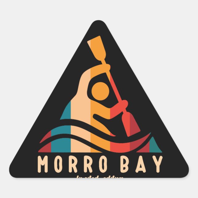 Pegatina Triangular Kayaking Retro Morro Bay (Anverso)
