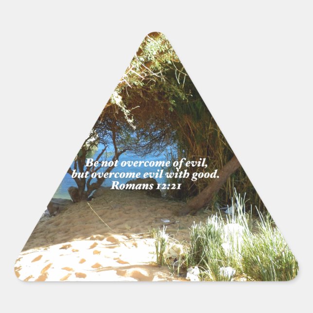 Pegatina Triangular La Biblia Versa La Cita Del Amor Que Dice Los Roma (Anverso)