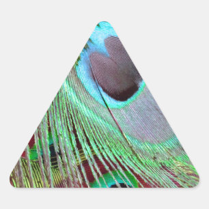 Pegatina Triangular La pluma que fluye del pavo real del ojo azul