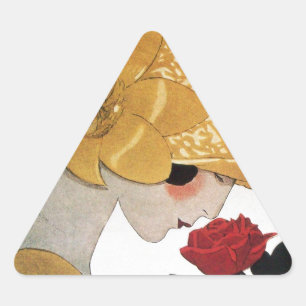 PEGATINA TRIANGULAR LADY CON ROSA ROJA