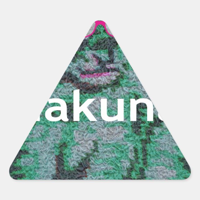 Pegatina Triangular León verde con gafas rosas "Hakuna Matata" Arte (Anverso)