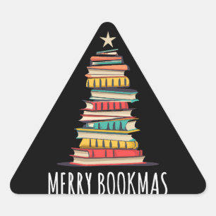 Pegatina Triangular Libros del Árbol de Navidad Merry Bookmas