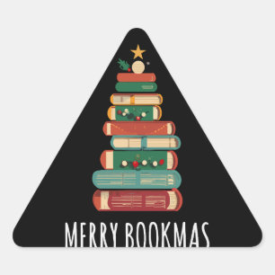 Pegatina Triangular Libros del Árbol de Navidad Merry Bookmas